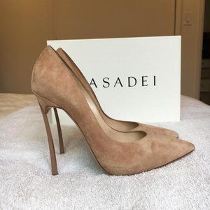Casadei Nude Suede Heels Pumps